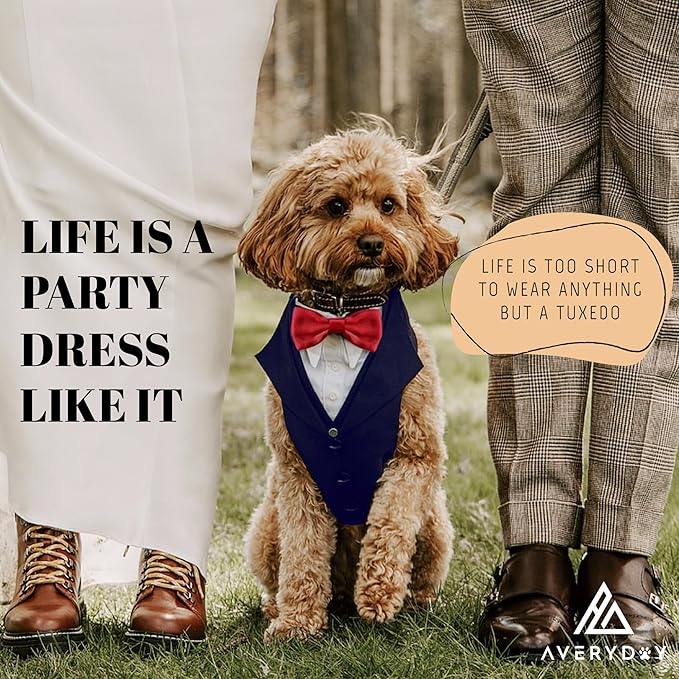 Dog Tuxedo for Wedding Outfit, Dog Suit and Tie Costumes for Birthday, Halloween, Cosplay, Christmas Party, Pet Formal Wear with Bowtie, Tux for Medium Large Dogs, Bulldog, Labrador, Husky