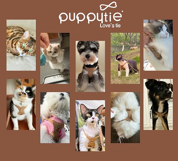 Puppytie No Pull Dog Harness with Multifunction Dog Leash, Soft Adjustable, Escape Proof, Classic Style, Khaki Camel, S