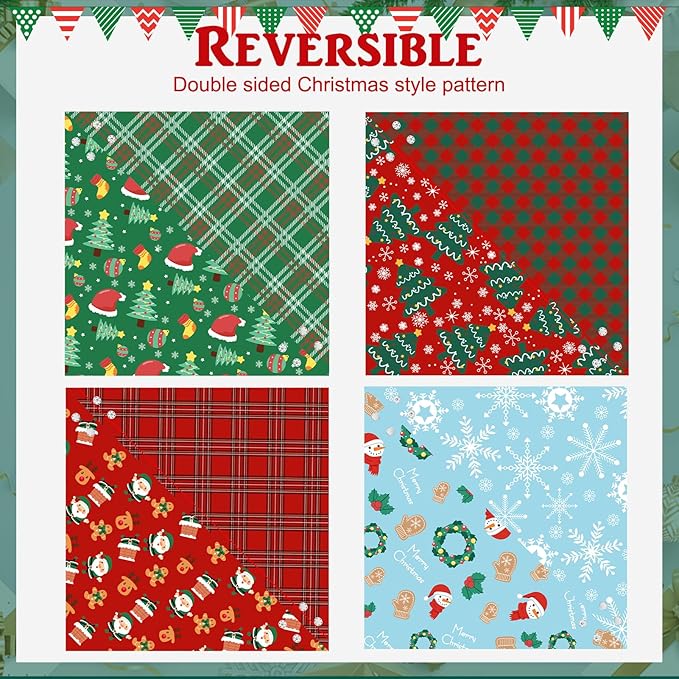 PAWCHIE Christmas Dog Bandanas 4 Pack, Reversible Dog Party Triangle Scarf Bibs, Pet Holiday Costume with Adjustable Snaps, Multiple Christmas-Themed Patterns for Small Medium Dogs Puppy, Cats, Pets