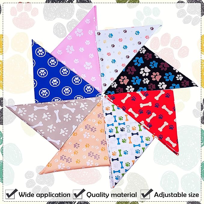 30 Pcs Paw Print Extra Small Dog Bandanas Bulk for Doggies Kittens Rabbits Cat Scarves Daily Party Bone Puppy Triangle Bibs XXSmall Pet Breed Scarf for Girl Boy Handkerchief Reversible