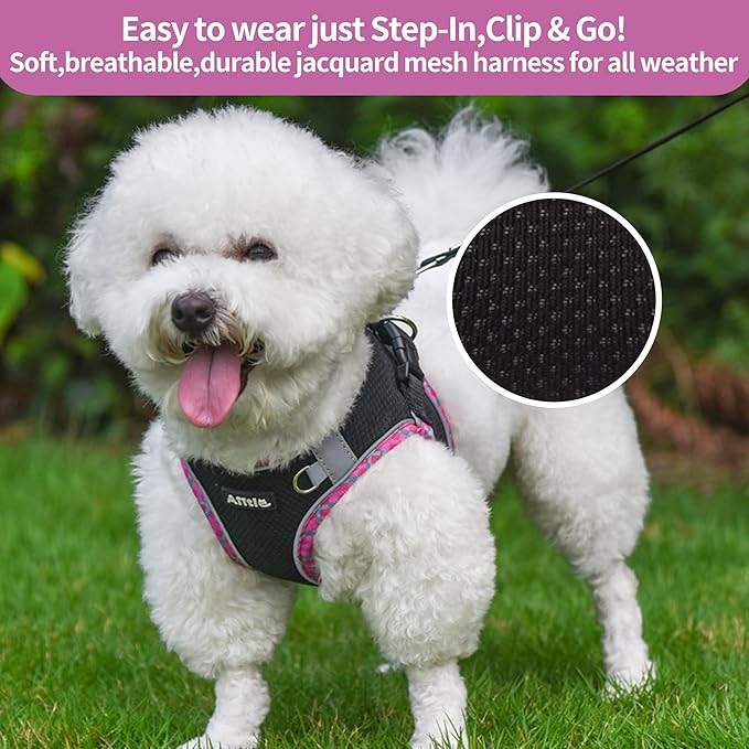AIITLE Escape-Proof Dog Harness - Extra Soft Jacquard Fabric with Moisture-Wicking Lining, Adjustable Fit for Boston Terrier, Pekingese - Running, Playdates, Outdoor Adventures (Black, L)