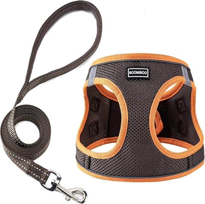 Dog Harness with Leash Set, No Pull Adjustable Reflective Step-in Puppy Pet Vest Harnesses for Small Medium Large Dogs and Cats,Brown XXS