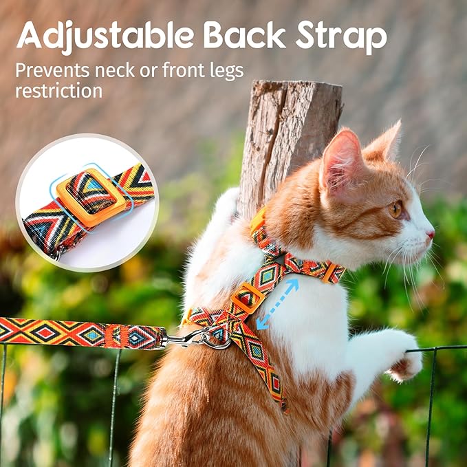 Dooradar Cat Harness and Leash, Escape Proof Adjustable Kitten Vest, Lightweight Soft Pet Straps, Easy Wearing for Small Medium Kitty Safe Walking Travel Control, Orange & Black, M