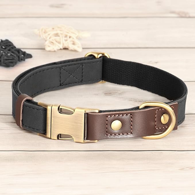 Didog Soft Padded Leather Dog Collars for Small Dogs,Classic Heavy Duty Dog Collars Adjustable with Quick Release Metal Buckle,Black,S Neck 10-15"