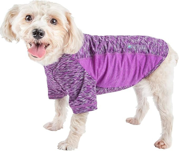 Pet Life ® Active 'Warf Speed' Heathred Dog Fitness and Yoga Pet T-Shirt Dog Clothes - Performance Dog T-Shirt with 4-Way-Stretch, Reflective and Quick-Dry Technology - Summer Dog Shirts