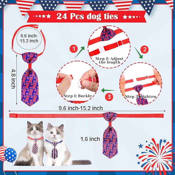 72 Pcs Dog Bandanas Tie Set 4th of July Independence Patriotic Bulks Pet Scarves with American Flag Pattern Adjustable Cute Dog Triangle Scarfs Neck Tie for Holiday Birthday Accessories