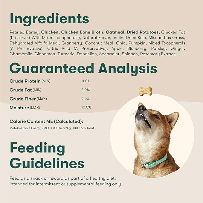 Jinx Oven-Baked Chicken Bone Broth Biscuit Treats, Crunchy, All Natural, Superfood-Rich with Real Beef, Pumpkin & Blueberries, 16oz, 4 Pack