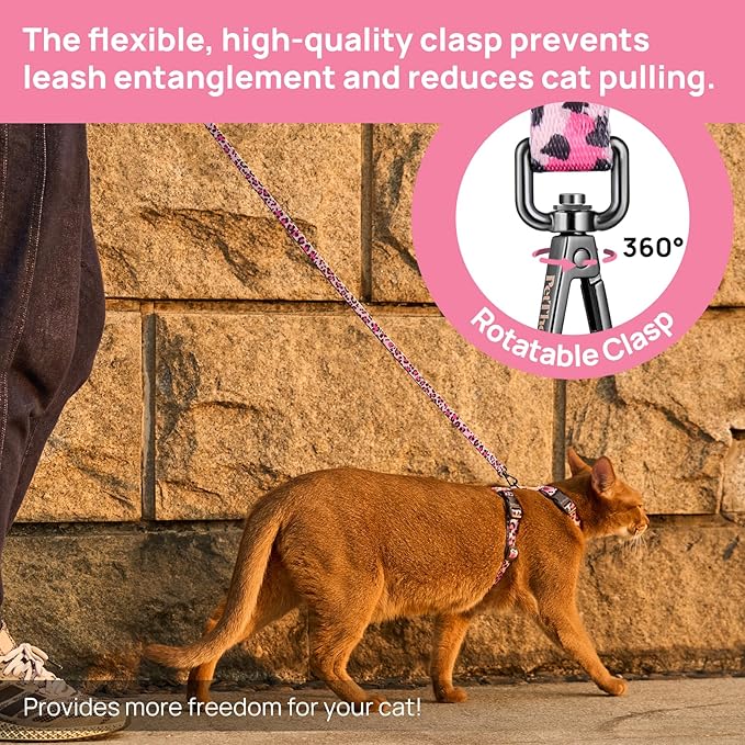 Cat Harness and Leash Set - Escape Proof Adjustable Cat Harness, Comfortable Soft Lightweight, Use Safe & Easy, Walking Travel Kitten Harness for Small Medium Large Cats (Pink)