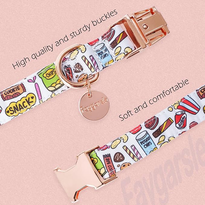 Faygarsle Snack Pattern Dog Collar for Small Medium Large Dogs Cute Puppy Collars for Female Dogs for Summer Spring Wedding Necklace Girl Dog Collar XS