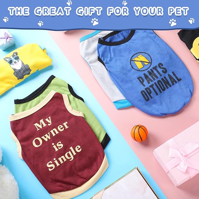 Saintrygo 8 Pieces Dog Shirts Pet Printed Clothes with Funny Letters Summer Pet T Shirts Cool Puppy Breathable Dog Outfit Soft Sweatshirt Cats(Vivid Pattern,Small)
