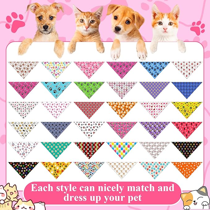 72 Pcs Paw Dog Bandanas Bulk Pet Triangle Scarf Cat Bibs Puppy Scarf Pet Bandanas for Puppy Cat Birthday Party Costume