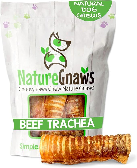 Nature Gnaws Beef Trachea Chews for Dogs 6" (6 Count) - Long Lasting Natural Crunchy Dog Chew Bones - Rawhide Free