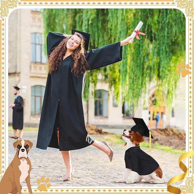 Xuniea 2 Pcs Dog Graduation Costume Set 2025 Dog Graduation Cap and Gown Puppy Hat with Tassel Matte Pet Grad Outfit Cats Grad Bear Holiday Party Costume Accessory(Black,Medium)