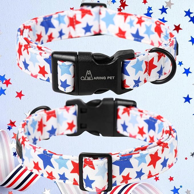 ARING PET 4th of July Dog Collar-Cotton Patriotic Dog Collars, Adjustable American Puppy Collars with Quick Release Buckle