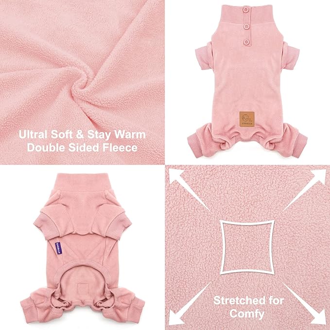 cyeollo Dog Pajamas Small Winter Dog Coat Warm Fleece Dog Pjs Thermal Dog Onesie Stretchy Pet Jumpsuit Puppy Jacket Cat Apparel, Pink XS