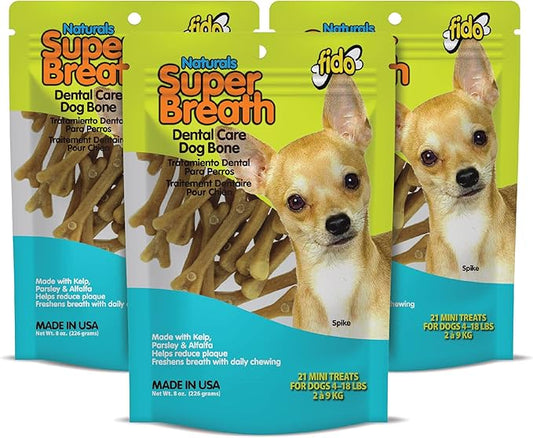 Naturals Super Breath Dental Care Bones for Dogs - 21 Treats/Pack (3 Pack) - Dog Dental Treats for Small Dogs, Made in USA, Dog Dental Chews Help Reduce Plaque, Tartar Buildup & Freshens Breath