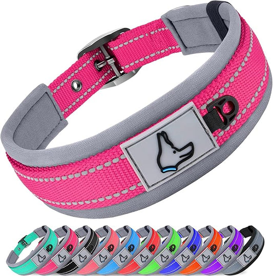 Joytale Dog Collar for Small Dogs, Neoprene Padded and Adjustable, Reflective Wide Heavy Duty Pet Collars with Durable Metal Belt Buckle for Walking, Hotpink, S