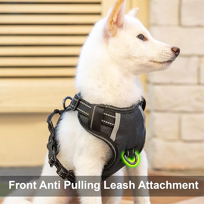 No Pull Dog Harness, Reflective Walking Dog Harness with Easy Control Handle and Front & Back Clips,Adjustable Breathable Soft Padded Dog Vest Harness for Puppy Shiba Inu,Black,S