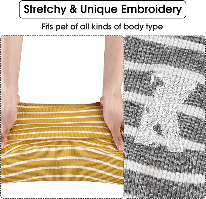 Koneseve Dog Shirt Vest Lightweight Stretchy Dog T-Shirts Soft Cool Shirts Sleeveless Stripe Vests Breathable Clothes for Puppy Kitty Cats Small Medium Large Dogs 2 Pack Yellow + Light Grey [ 5XL ]