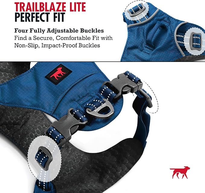 Tuff Pupper Lightweight Dog Harness for Walking | Front & Back Leash Clips | 4-Way Adjustable Fit | Reflective Trim | Easy On/Off Buckles | Lightweight & Breathable | No Pull Design (XXXS, Blue)