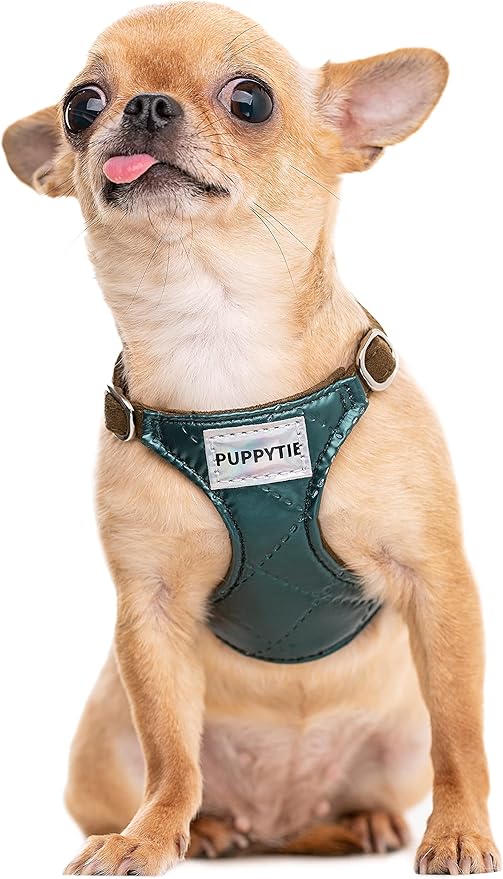 Puppytie No Pull xs Dog Harness with Multifunction Dog Leash,Soft Adjustable No Choke Escape Proof Pet Harness Vest,Glossy Dark Green,XS
