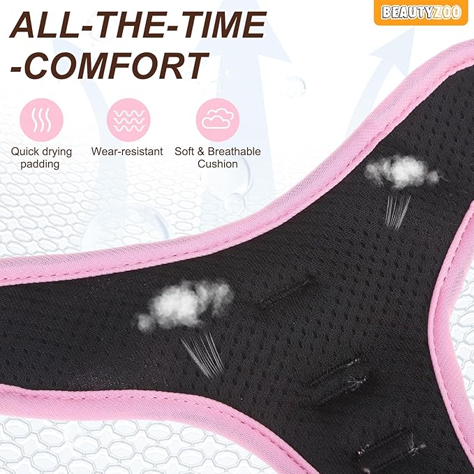 BEAUTYZOO No Pull Dog Harness Small, Adjustable Dog Harness and Leash Set -Easy Wearing with 3 Buckles/Control Handle,No Choke Soft Padded Reflective Pet Vest for Training Walking Hiking,Pink S