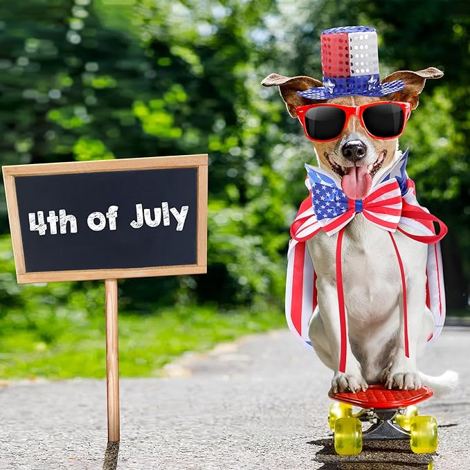 JaGely 3 Pcs 4th of July Dog Outfit Independence Day Costume Set Includes Dog Top Hat, American Flag Bow Tie Collar and Cape Patriotic Pet Cats Puppy Clothes (L,Fashion)