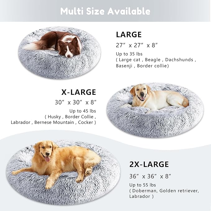 Calming Dog Bed & Cat Bed, Anti-Anxiety Donut Dog Cuddler Bed, Warming Cozy Soft Dog Round Bed, Fluffy Faux Fur Plush Dog Cat Cushion Bed for Small Medium Dogs and Cats (20"/24"/27"/30")