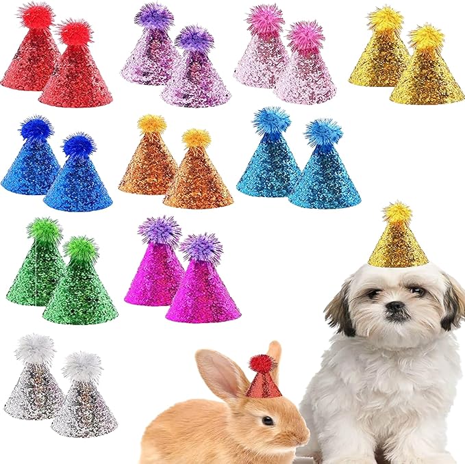 Dog Birthday Hat Set for Small Medium Dogs Cat Puppies, Mini Party Hat with Adjustable Headbands, Cute Pet Hat with Pompons for Birthday Christmas Party Decoration Accessories (20pcs Small)