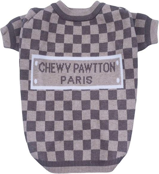 Designer Dog Clothes Sweater Shirt Outfit Small XS Teacup Cute Dogs Puppies French Bulldog Dachshund Chihuahua Cats Maltese Boy Girl (Large, DamierParis)