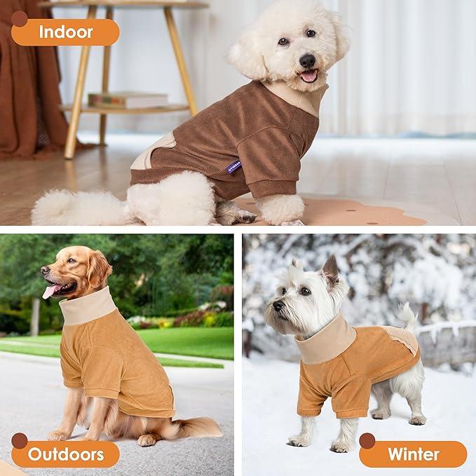 cyeollo 2 Pack Fleece Dog Sweater, Soft Turtleneck Sweater for Small Dogs, Winter Warm Large Dog Sweatshirt, Stretchy Comfortable Pullover Pet Clothes, Khaki & Orange L
