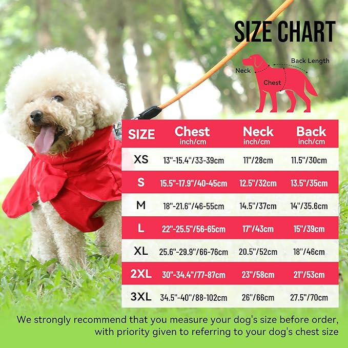 Dog Raincoat with Harness Built in,Outdoor Waterproof Puppy Rain Jacket for Small Dogs,Adjustable Waist by Strap Doggie Rain Coats,Red S