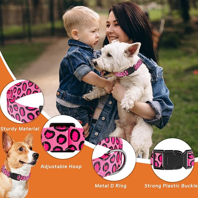 Dog Collar, Leopard Puppy Collar for Boys Girls Small Medium Large Dogs, Adjustable Soft Pet Collar Pink Leopard with Quick Release Buckle for Males Females, Pink Leopard,XS