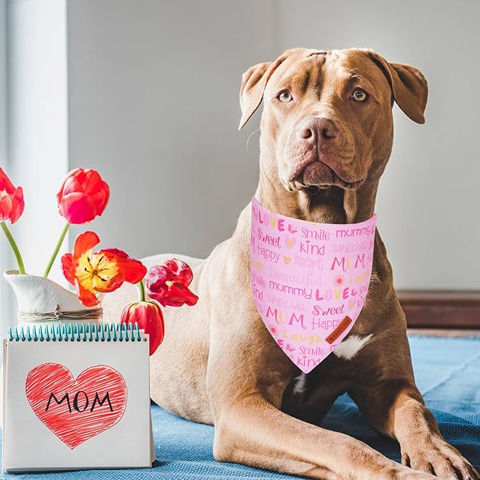 ADOGGYGO Mothers Day Dog Bandanas, Reversible Pink Pet Scarf, Premium Durable Fabric, Adjustable Fit Holiday Bandanas for Large and Extra Large Dogs Pets (X-Large)