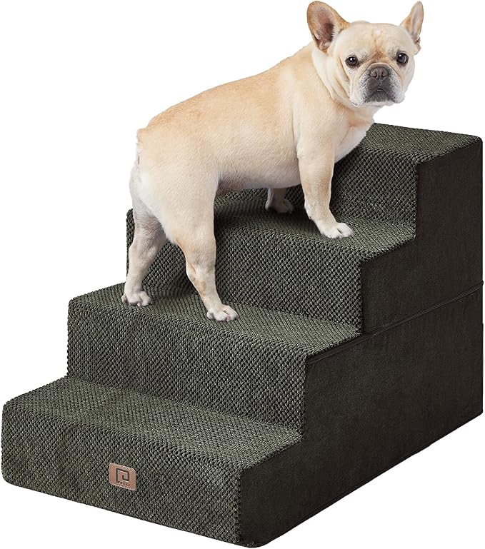 EHEYCIGA Dog Stairs for Bed 20”H, 4-Step Extra Wide Dog Steps for High Bed, Pet Steps for Small Dogs and Cats, Non-Slip Balanced Dog Indoor Ramp, Olive Green