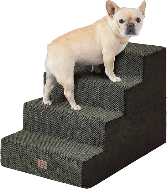 EHEYCIGA Dog Stairs for Bed 20”H, 4-Step Extra Wide Dog Steps for High Bed, Pet Steps for Small Dogs and Cats, Non-Slip Balanced Dog Indoor Ramp, Olive Green