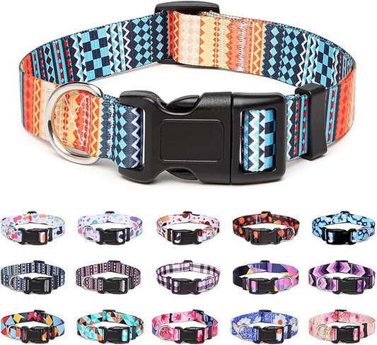 Adjustable Dog Collar with Patterns, Ultra Comfy Soft Nylon Breathable Pet Collar for Small Medium Large Dogs (S, Bohemian Orange)