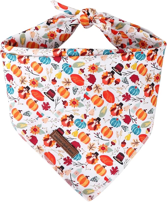 Unique Style Paws Thanksgiving Cotton Dog Collar with Bow Halloween Pumpkin Plaid Dog Collar with Bow Tie for Small Medium Large Dogs Pets Gifts