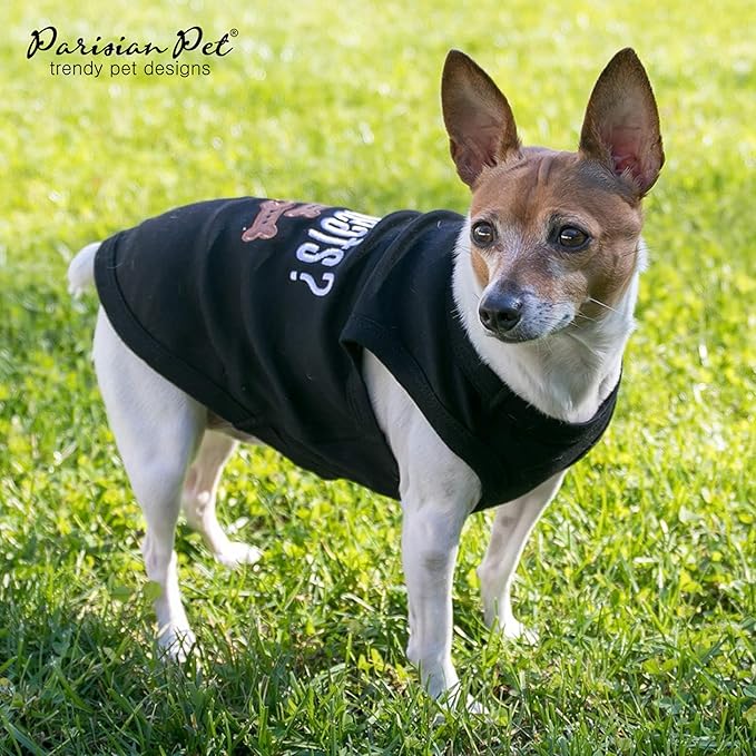 Parisian Pet Dog Tshirt - Embroidered “ Got Treats? “ Tank Top - 100% Cotton and Lightweight Dog Clothes - Sleeveless Black Tee Shirts - Machine Washable Shirt for Small Dogs - Pet Vest - XXS