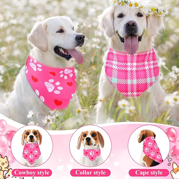 72 Pcs Girl Dog Bandanas Bulk Summer Triangle Scarf Colorful Pink Cat Bibs Puppy Scarf Paw Pet Bandanas for Puppy Cat Birthday Party Costume