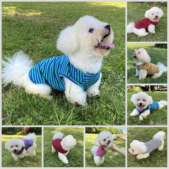 Dog Shirts Cotton Striped T-Shirts, Breathable Basic Vest for Puppy and Cat, Super Soft Stretchable Doggy Tee Tank Top Sleeveless, Fashion & Cute Color for Boys and Girls (XXL, Pink+Green)
