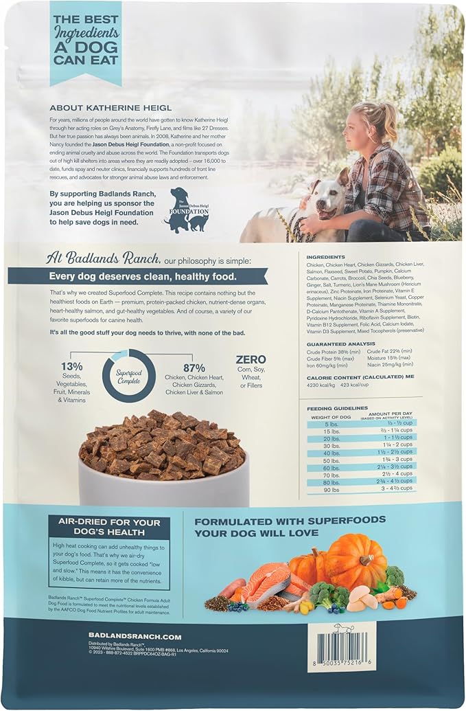 by Katherine Heigl- Superfood Complete, Air-Dried Adult Dog Food - High Protein, Zero Fillers, Superfood Nutrition (64 Ounce (Pack of 4), Chicken)