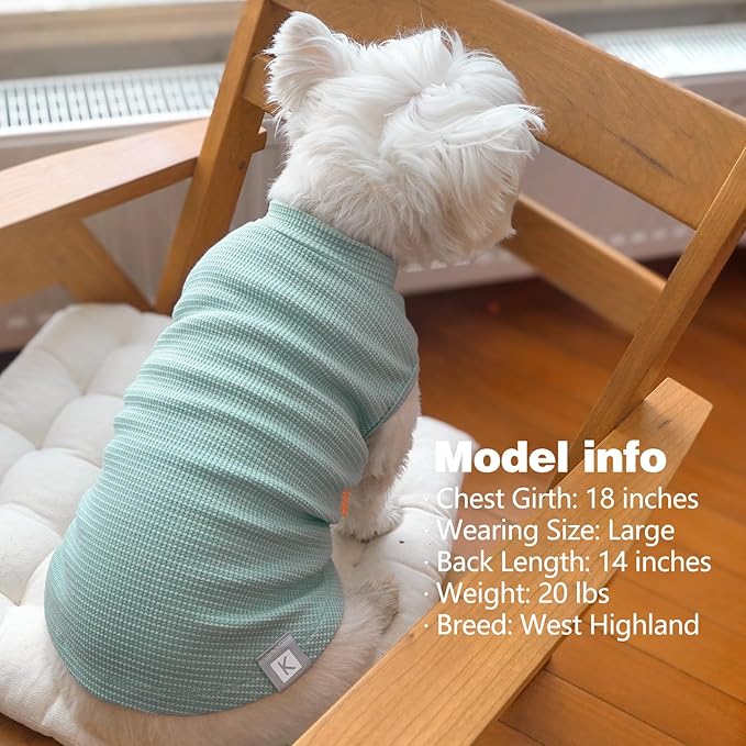 KYEESE 2Pack Waffle Dog Shirts for Small Dogs Stretchy T-Shirts Lightweight Tank Top Sleeveless Striped Vest Breathable Cat Tee, Medium, Green+Striped