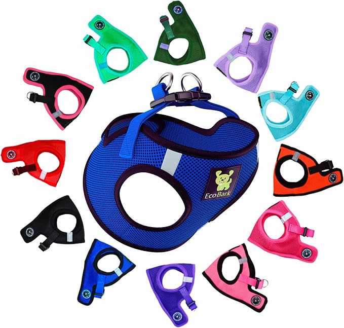 EcoBark Step in Dog Harness - Reflective Teacup Breed Soft Luxurious Mesh Dog Harnesses for XXS, XS, & Small Breed Dogs - Eco-Friendly Secure Halter No Pull Adjustable Pet Vest (Royal Blue, XXS)