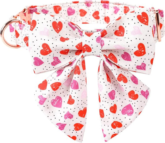 Lionet Paws Valentine's Day Dog Collar with Bowtie, Dog Sailor Bow Collar with Metal Buckle for Dogs and Cats, Adjustable Comfortable Dog Collar Girl Gift, S, Neck 10-16 in