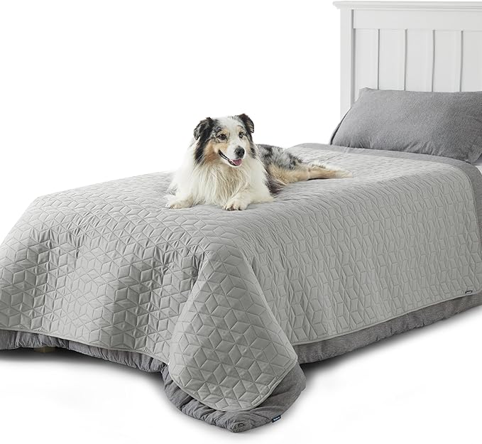 Bedsure 100% Waterproof Bed Cover for Dogs Washable - Non Slip Waterproof Dog Blanket for Bed, Lightweight Furniture Protector Durable for Pet Cat Puppy with Non-Slip Bottom, Grey, 68x82IN