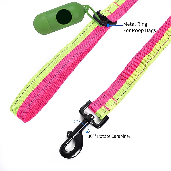 Mile High Life | Bungee Dog Leash | Gentle Pull Training Lead | Soft Comfort Texture | 3-5 Feet | for Dogs/Cats Under 20 lb (Lime/Pink)