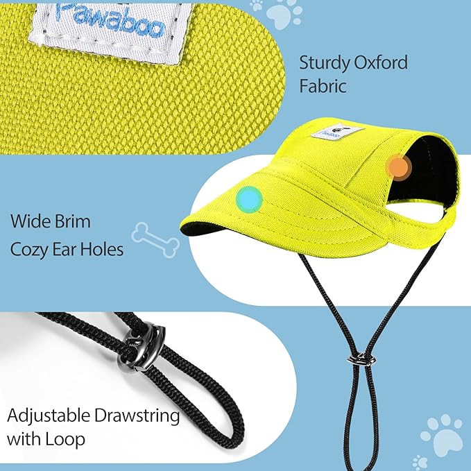 Pawaboo Dog Baseball Cap, Outdoor Pet Sport Sun Protection Baseball Cap Hat, Adjustable Travel Sport Hat Visor Sunbonnet Outfit with Ear Holes for Small Dogs Puppy, M, Yellow