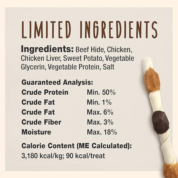 Cadet Gourmet Shish Kabob Dog Chews for Large Dogs, Rawhide Treats with Chicken and Sweet Potato, Healthy & Natural Beef Hide, 10-Inch Sticks, 2 Count