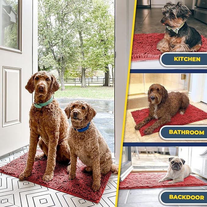 Muddy Mat® Shown on TV – Super Absorbent Microfiber Dog Door Mat for Muddy Paws, Non-Slip Washable Pet Rug, Quick Dry Chenille Entryway Carpet, Machine Washable Indoor Outdoor mat, Red 35"x24"